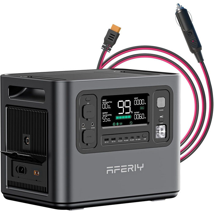 Портативна електростанція AFERIY 3840Wh з LiFePO4 акумулятором, USV, 3x230V AC (7200W Peak), 2200W швидка зарядка, для кемпінгу та подорожей