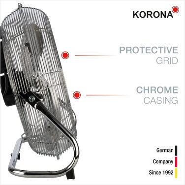 Підлоговий вентилятор Korona 81003 70 Вт Діаметр 35 см 3 режими швидкості Нахилена головка вентилятора Хромований корпус, Chrome