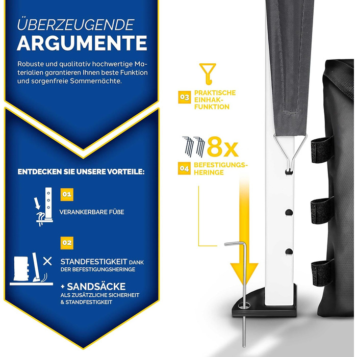Павільйон Tillvex 3x3м водовідштовхувальний з 4-ма мішками з піском | Pop-Up павільйон, стабільний та регульований по висоті | Садовий намет з UV захистом 50+ | Намет для вечірок з сумкою для саду (Антрацит) 3x3м, без стін