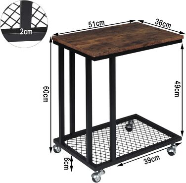 Журнальний столик, Журнальний столик, Журнальний столик, Журнальний столик, Тумбочка, Приліжкова тумба, Столик для ноутбука з коліщатками, Стіл для вітальні з металевим каркасом і мережевою полицею, Дерево Vintage TS112hov