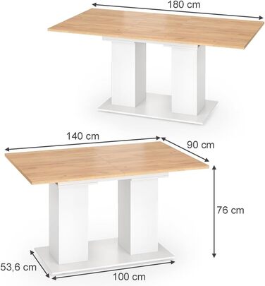 Розсувний обідній стіл Vicco Dix, дуб Goldkraft, 140 x 90 см (білий/дуб Goldkraft)