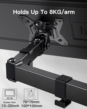 Кріплення для монітора ErGear 2 монітори, 13-32 дюйми, VESA 75/100mm, 8кг, поворот 180°/360°