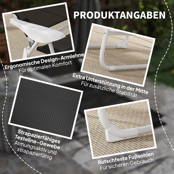 Розкладне крісло для відпочинку на сонце з подушкою для голови, крісло для саду з регульованою спинкою у 4 положеннях, витримує до 120 кг, чорного кольору.