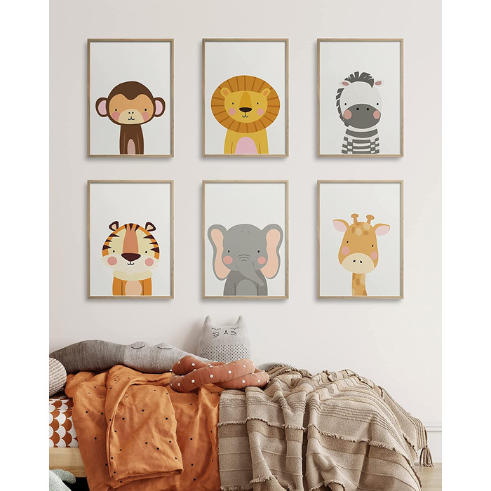 Набір з 6 дитячих постерів Hambient для кімнати дитини: Сафарі Африки (30x40 см, без рамки)