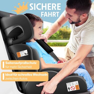 Автокрісло KIDIZ® для дітей 9-36 кг, групи 1+2+3, 5-точкові ремені безпеки, регульована підголовник, чорний колір