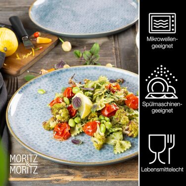Набір посуду Moritz & Moritz TERRA на 6 осіб: 6 тарілок для їжі, десертних тарілок, мисок (Азурний блакитний), 6 великих тарілок з високоякісного порцеляну