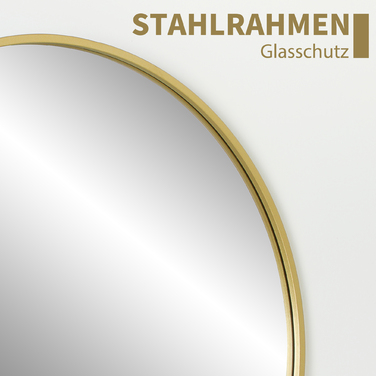 Дзеркало для ванної кімнати 70 x 70 см, кругле, з золотистою рамою, для кріплення на стіну