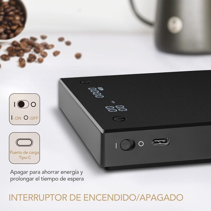 Ваги для кави TIMEMORE з таймером, контролем протікання, точність 0,1 г, автоматичний таймер, ємність 2000 г, чорний (Basic Pro)