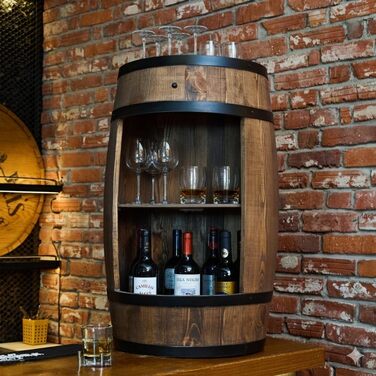 Дерев'яний бар з полицями для вина CREATIVE COOPER Fass - LED підсвітка, 80x50 см, стилістика рустік