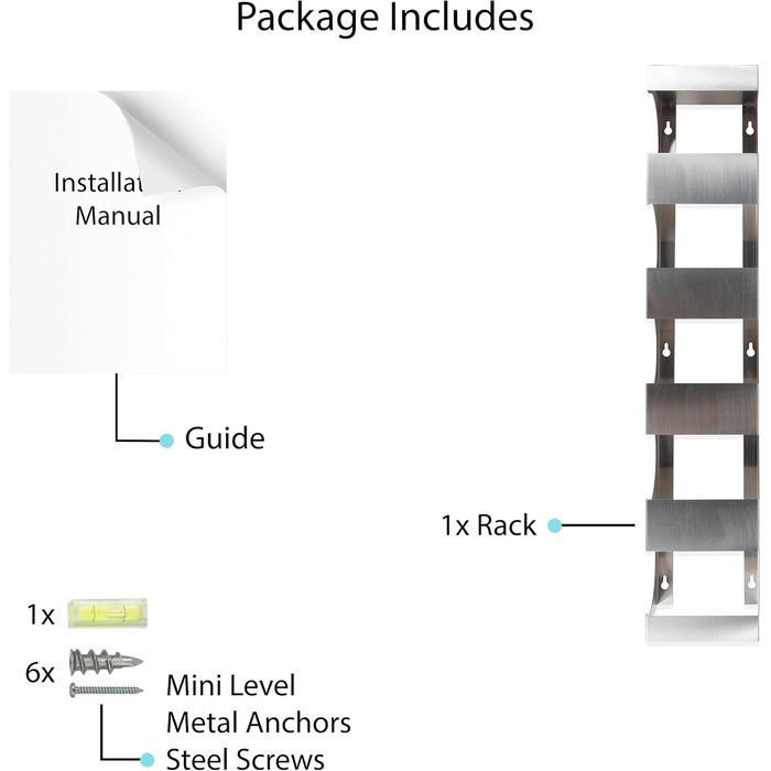Стійка для вина Brightmaison з нержавіючої сталі, 5 пляшок, з верхньою полицею, сучасний дизайн, кріпиться на стіну
