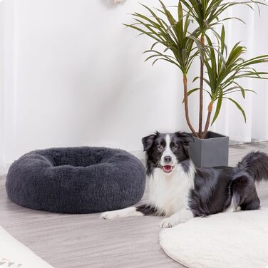 Ліжко для собак кругла подушка для собак собачий диван котяче ліжко пончик, 70 см Ø, L (80 x 80 x 20 см), темно-сірий