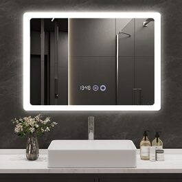 Дзеркало для ванної кімнати YU YUSING з підсвічуванням 80x60 см, LED, 3 кольори світла, регулювання яскравості, антизапар, сенсорне управління, таймер, загартоване скло, IP44 (прозоре)