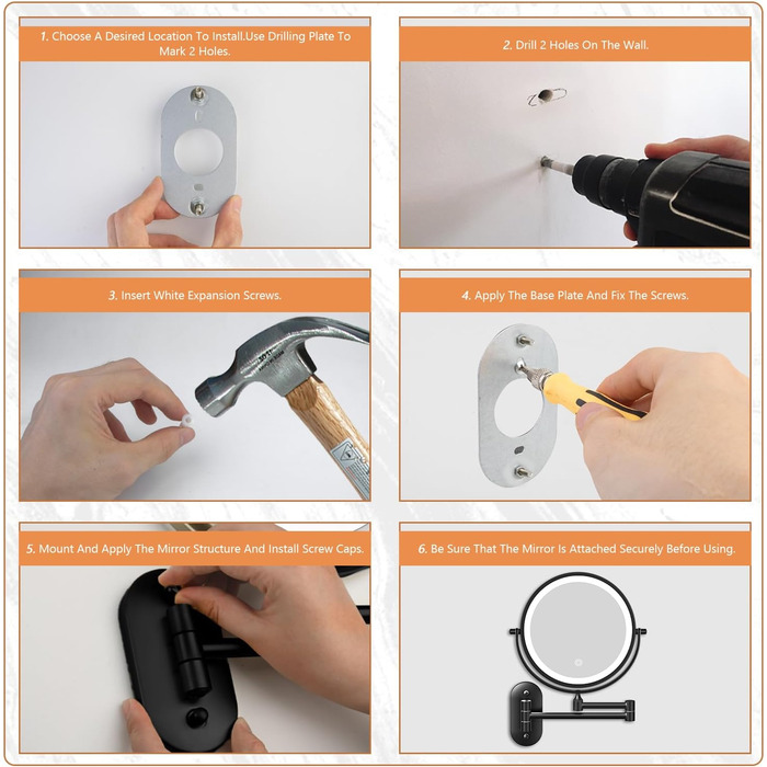 Дзеркало для макіяжу Auxmir з підсвічуванням, 1X/ Акумуляторний, 3200mAh, для гоління, настінний, з регулюванням яскравості, збільшення 30X, 3 кольори світла, поворот на 360°, для ванної кімнати (Чорний)