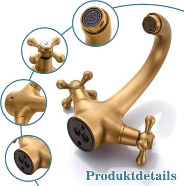 Змішувач для ванної кімнати з міді, ретро стиль, 2-вентильний, G3/8, для мийки, антична мідь