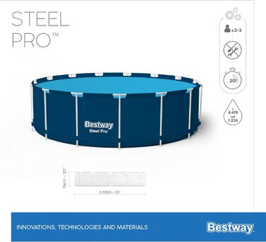 Комплект каркасного басейну Bestway Steel Pro з фільтруючим насосом Ø 396 x 84 см, темно-синій, круглий (305 x 76 см без аксесуарів Темно-синій)