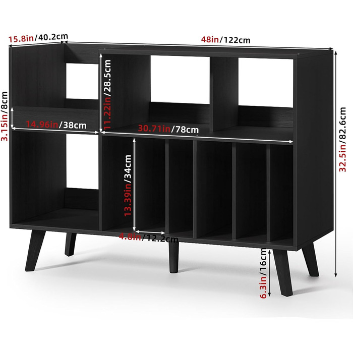 Стійка для платівок з полицями, чорна: місткість до 450 альбомів