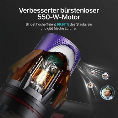 Bergxperten Orizom: Акумуляторний пилосос з автоматичним визначенням пилу, 60 хв роботи, без мішка, для килимів, твердих підлог та шерсті тварин, 550 Вт, оранжевий