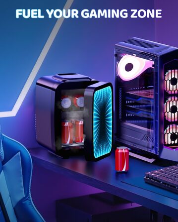 Міні-холодильник LIGIANT MF01C на 4Л з 7 режимами підсвічування та функцією підігріву, безшумний, AC/DC, для авто, офісу та геймерської кімнати (чорний глянцевий)