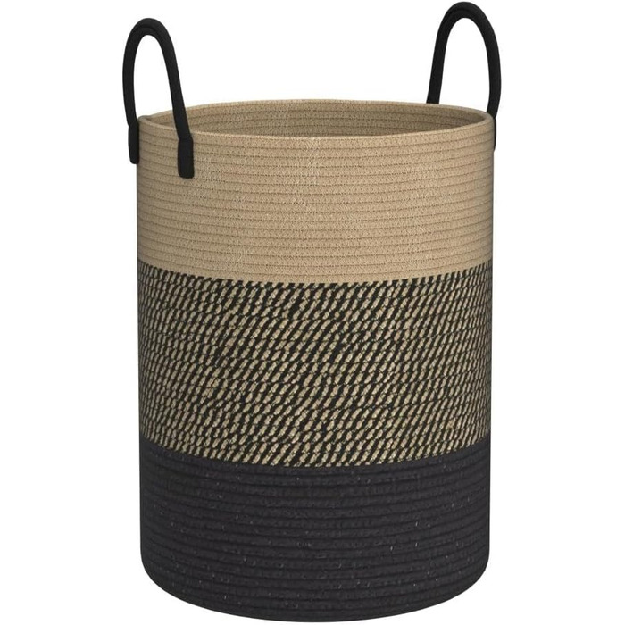 YOUDENOVA Плетіний кошик для білизни з ручкою, 58L - ручна робота з бавовни, чорно-коричневий