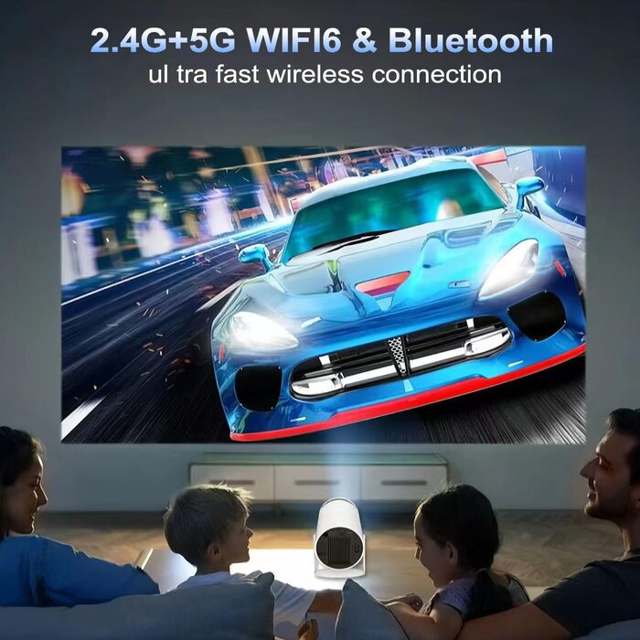 Міні-проектор Video-Beamer 4K/1080p Full HD з Wi-Fi 6, Bluetooth 5.2 та автоматичною корекцією трапеції. Підходить для Android, Netflix, PS5, HDMI, USB.