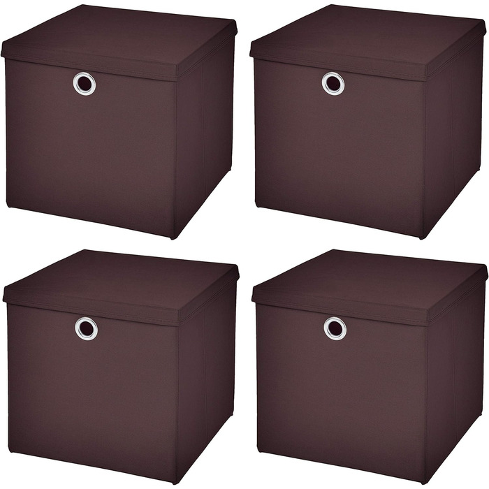 Кошик для зберігання Складна коробка 32 x 32 x 32 см Кошик для полиць складний з кришкою (коричневий), 4 шт.