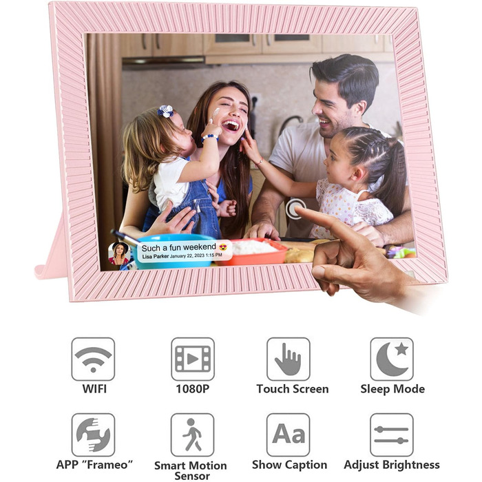 Цифровий фоторамка Cytem 10.1 дюйма з Wi-Fi, 32GB, сенсор руху, автоматичне поворотом, IPS 16:10 дисплей, сенсорний екран (рожевий)