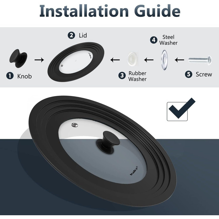 Універсальна кришка для каструль та сковорідок Walfos зі скляним куполом та силіконовим обідком, Ø 33, 36, 38 см, термостійка, чорна