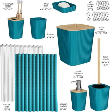 Набір аксесуарів для ванної кімнати Clara Clark, 22 предмети, з душовою завісою, килимками, відром для сміття