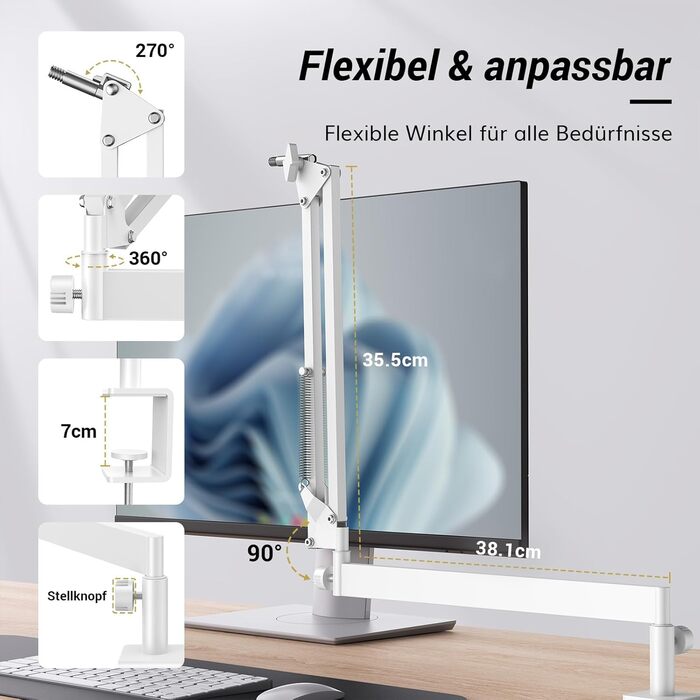 Мікрофонна стійка TONOR T40LP з гнучким кріпленням для мікрофона (біла, пружинний механізм) - для геймінгу, подкастів, запису