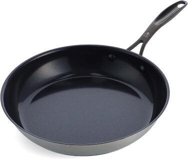 Керамічна чорна нержавіюча сталь, здорове керамічне антипригарне покриття, без PFAS, можна мити в посудомийній машині, духовці, індукційно, чорний (28 см, сковорода)