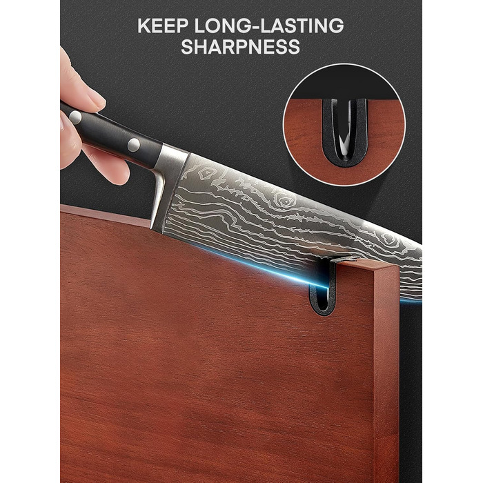 Набір ножів FOHERE 7 предметів: кухонний, для хліба, овочевий, з точилкою та магнітним блоком з нержавіючої сталі та дерева