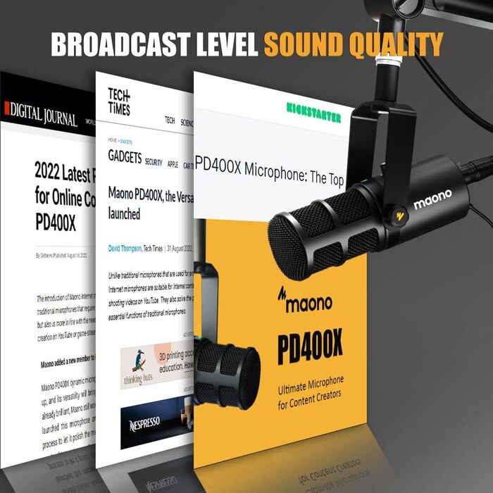 Динамічний мікрофон MAONO PD400X USB/XLR для подкастів, студії, стрімінгу, з регуляторами гучності, еквалайзером, функцією Tap-to-Mute та професійним софтом