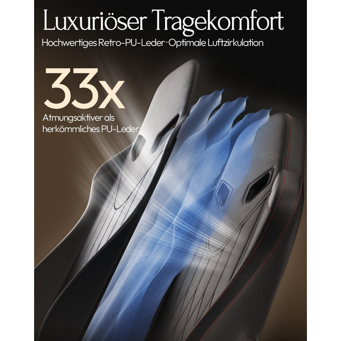 Ігровий крісло Dowinx з масажем, ергономічний дизайн, підтримка попереку та шиї, до 135 кг, шкіряне, чорний