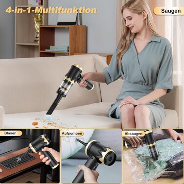 Акумуляторний ручний автомобільний пилосос 4 в 1, потужність 25000Па, безщітковий двигун 105000 об/хв, бездротовий пилосос для авто, офісу, диванів та шерсті тварин