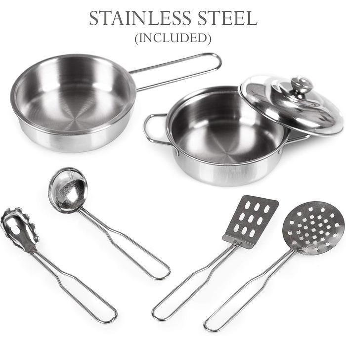 Дерев'яна дитяча кухня Kinderplay з LED та звуками приготування їжі, регульована висота 92–107 см, ігровий набір для дітей від 3 років, повний комплект з аксесуарами, світло-сірий колір (Vintage - White)