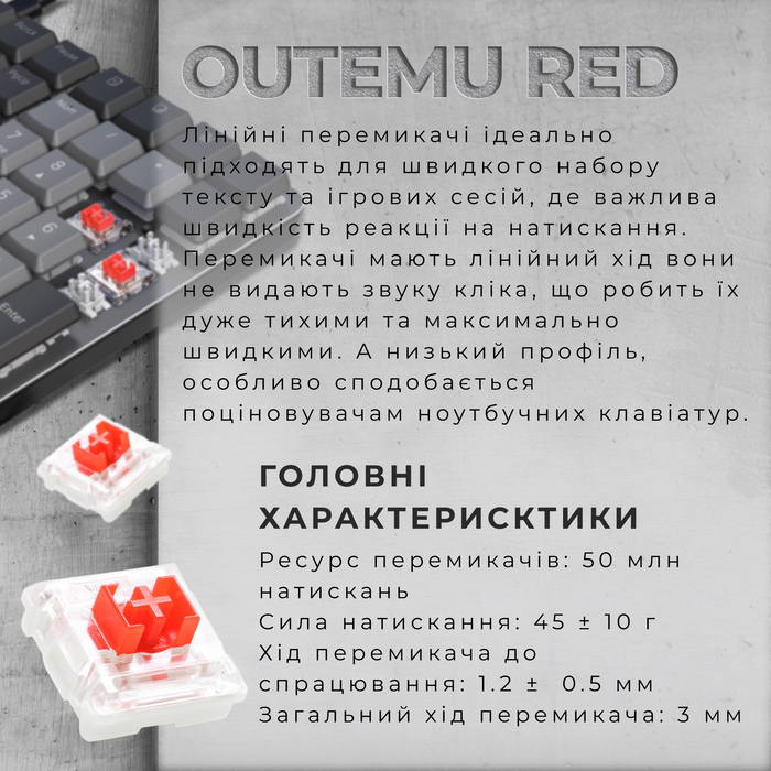 Дротова механічна клавіатура GamePro MK145R Red Switch Low Profile Dark Gray