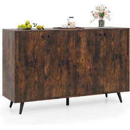 COSTWAY Комод-тумба з 4 дверцятами та регульованими полицями, 127,5 x 38 x 80 см, білий/коричневий