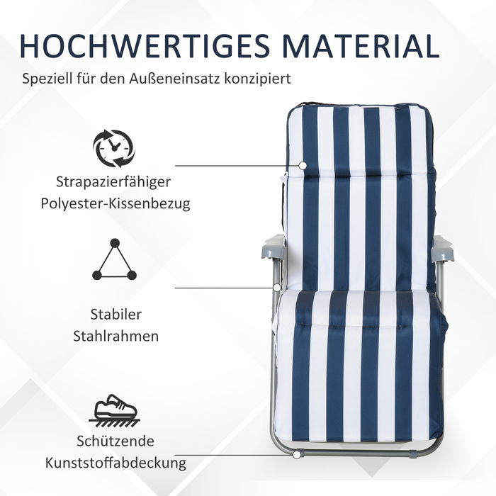 2 Розкладні садові стільці з підлокітниками та регульованим нахилом (5 положень), з м'яким сидінням, блакитного кольору, розміром 60 x 75 x 102 см