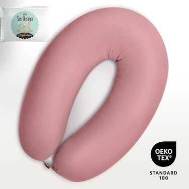 Подушка для годування та вагітності sei Design XXL 190x35 см, ергономічна подушка для сну на боці з чохлом з 100% органічної бавовни (муслін), пастельно-рожева