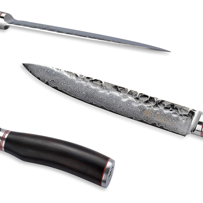 Ніж кухарський Wakoli EBO Premium з лезом 20 см з дамаської сталі 67 шарів та ручкою з чорного дуба | Професійний ніж для кухні