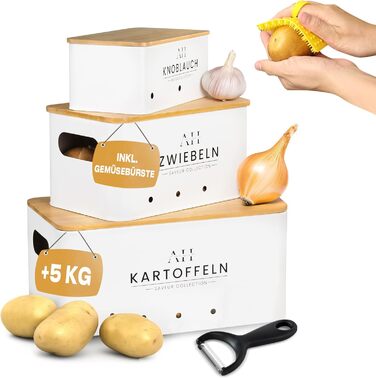 Набір контейнерів для зберігання картоплі, цибулі та овочів AH® (4 шт.) з щіткою для овочів, преміум якість