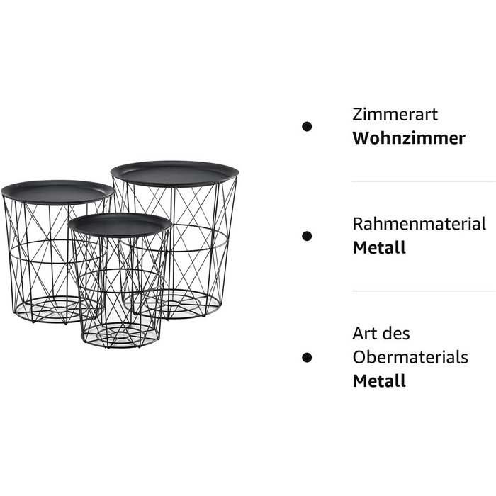 Набір з 3 металевих кошиків Журнальний столик Чорний журнальний столик зі знімними стільницями Диван Стіл Піднос Стіл Стіл для вітальні 3 Бічні столики