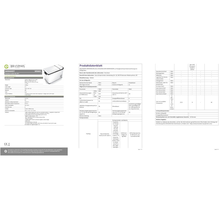Автохолодильник Brandson ECO Kompressor XXL 30л електричний 12/24V – охолодження до -22°C для авто, кемпінгу, вантажівок, човнів (білий)