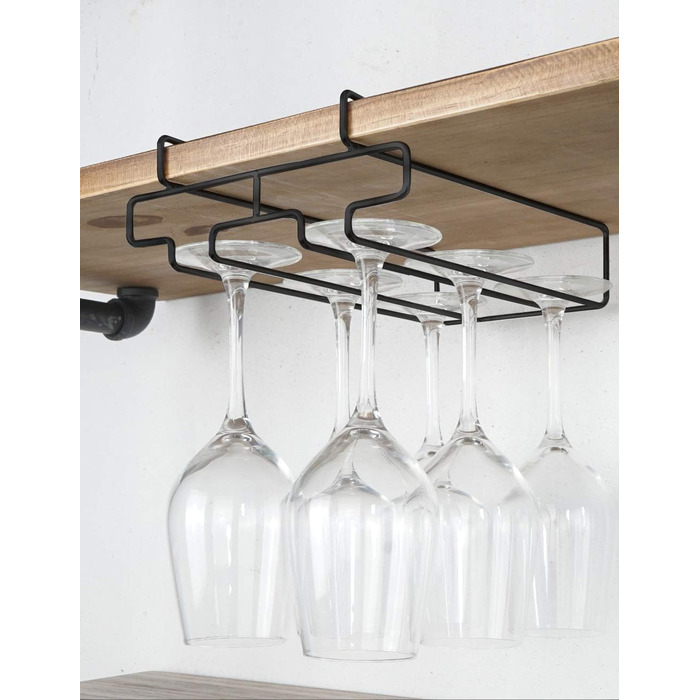 Підставка для склянок BAFVT – 2-ярусна, з нержавіючої сталі, для кріплення під шафку, органайзер для зберігання, підходить для шафки до 2 см (Чорний)