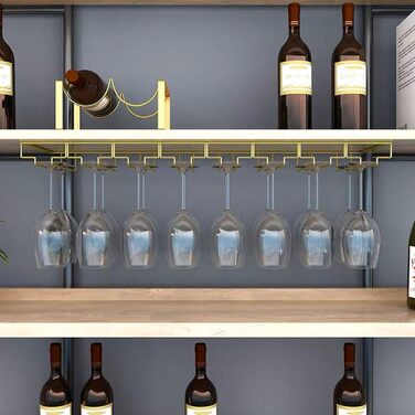 Настінна полиця для склянок JMIATRY, 41.9 x 23.9 x 7.9 см, 4 відділення, 12 чашок, для підвішування, ідеально для кухні та бару, золотий колір, 2 шт.