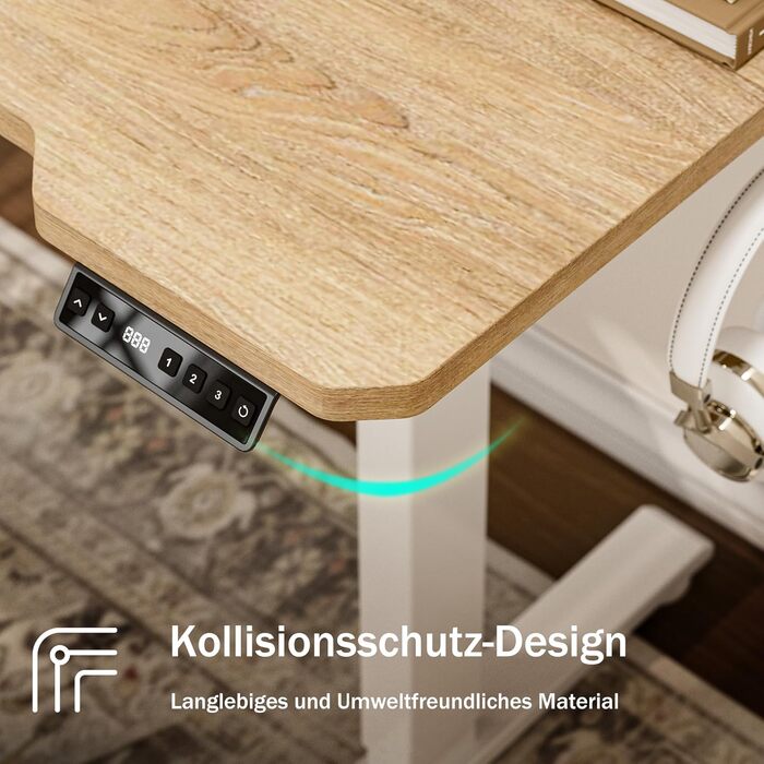 Стол письмовий L-подібний, регульований по висоті, 150 x 100 см, електричний, ергономічний, з підстаканниками та гачками, коричневий