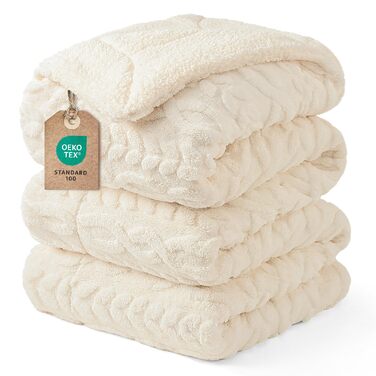Плед Sherpa Fleecedecke: теплий та м'який плед 152x203 см, сертифікат Oeko-TEX®, з туфтованого жакарду, кремового кольору