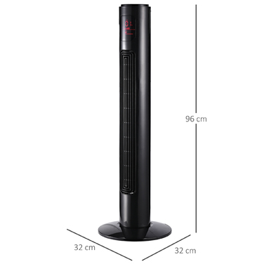 Турбовентилятор з поворотом 70°, з пультом дистанційного керування, 3 режими, 3 швидкості, таймер, розміри 32 x 32 x 96 см, чорний