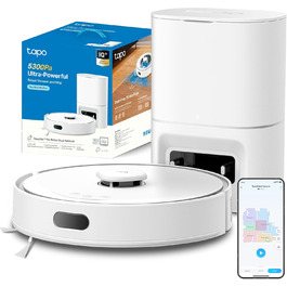 Робот-пилосос Tapo RV30 Max Plus з функцією миття та автоматичною станцією самостійного очищення, 5300Pa, LiDAR+IMU, голосове керування Alexa & Google Assistant, білий