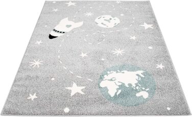 Дитячий килим Bubble Kids з плоским ворсом, зірка космічної ракети синього кольору для дитячої кімнати розмір 120x160 см (160x225 см, сірий)